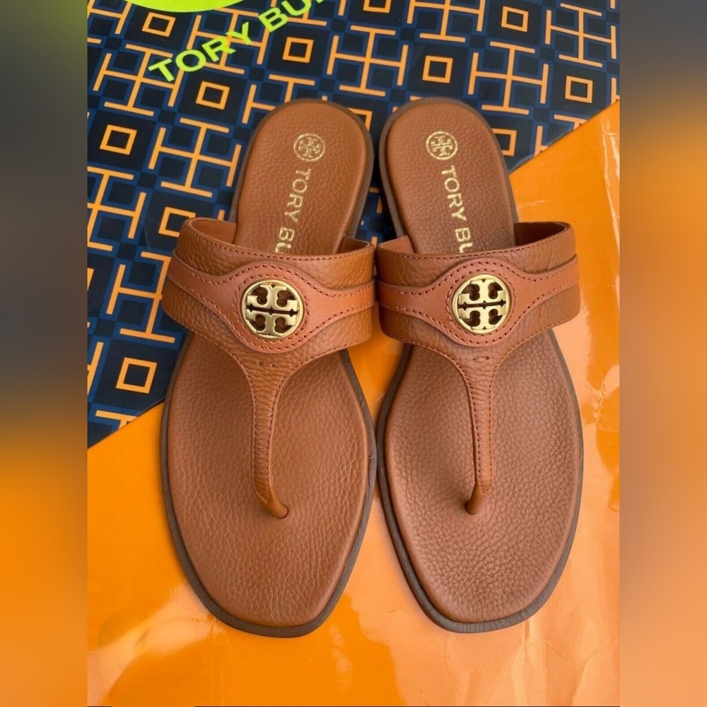 Tory Burch Designer Carson Thong Welt Tan Brown Sandals Flip Flop 7